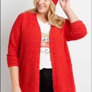 Maurices 2X red popcorn open front cardigan